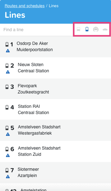 アムステルダム公共交通機関の時刻表検索方法