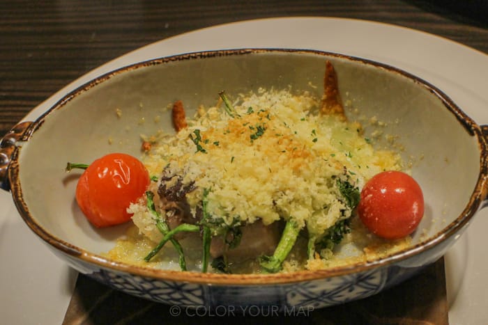 きたの風茶寮の朝食　富良野牛スジ柔らか煮チーズ焼き